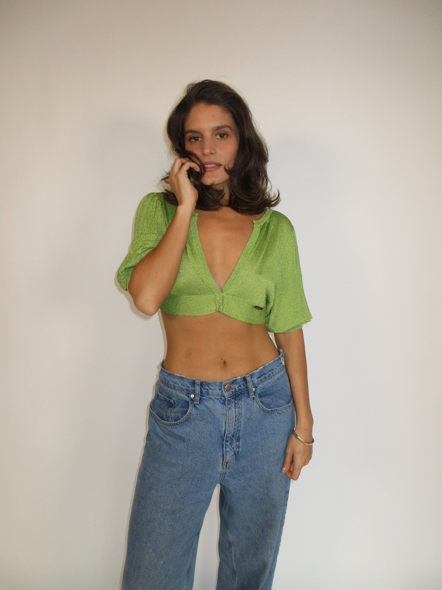 John Galliano Sparkly Green Cropped Cardigan