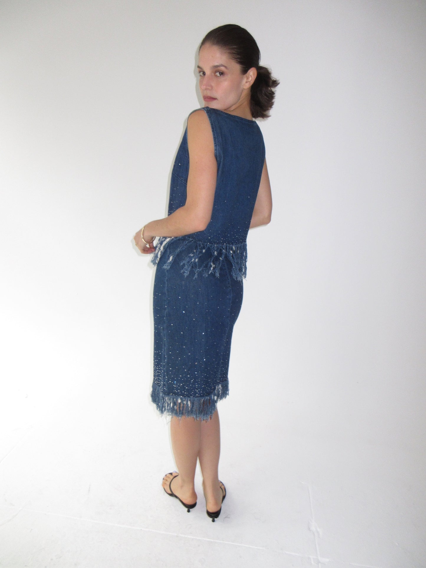 Fendi Denim Fringe and Rhinestone Set