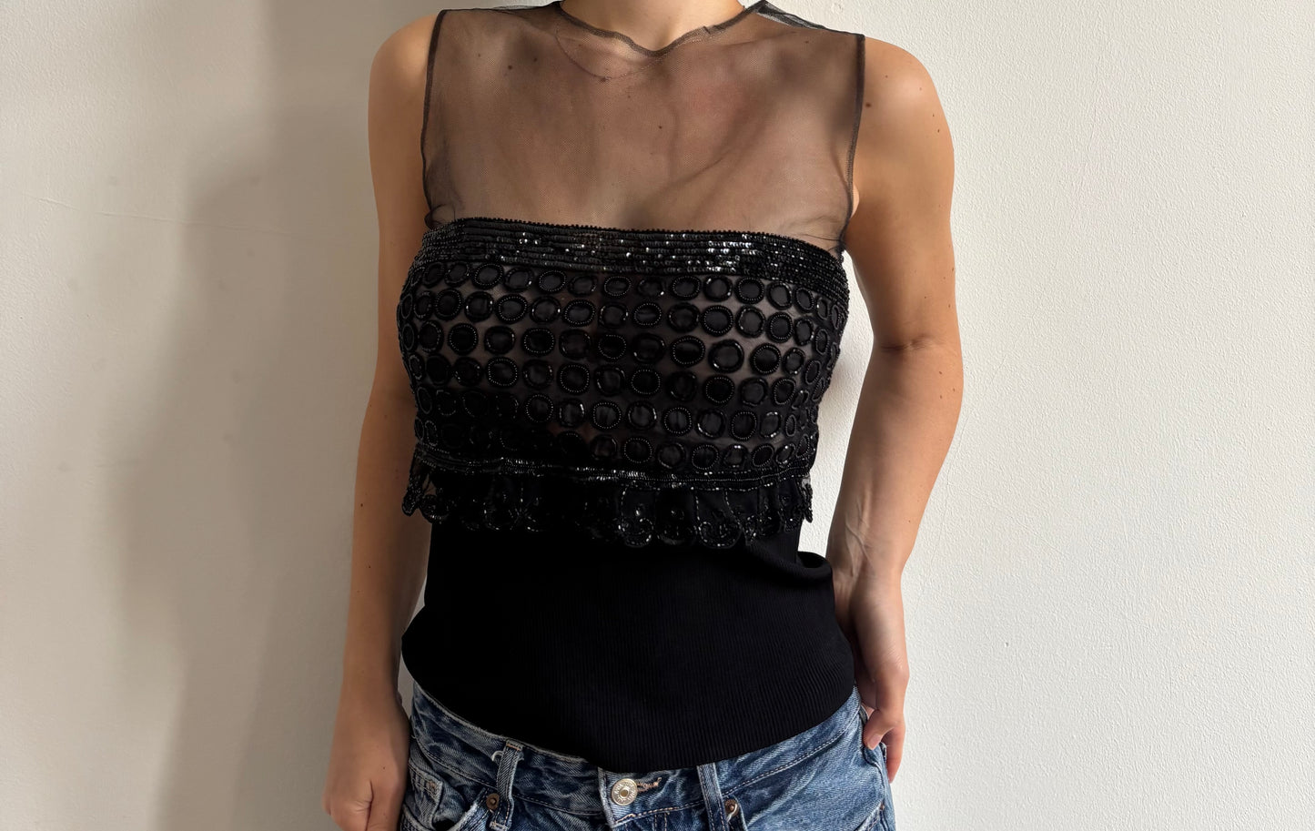 FW2001 Valentino beaded mesh top