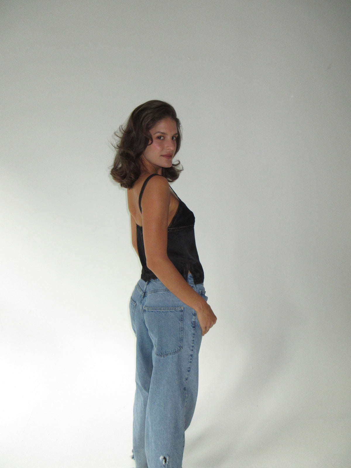 Vintage Valentino Silk & Lace Black Tank Top