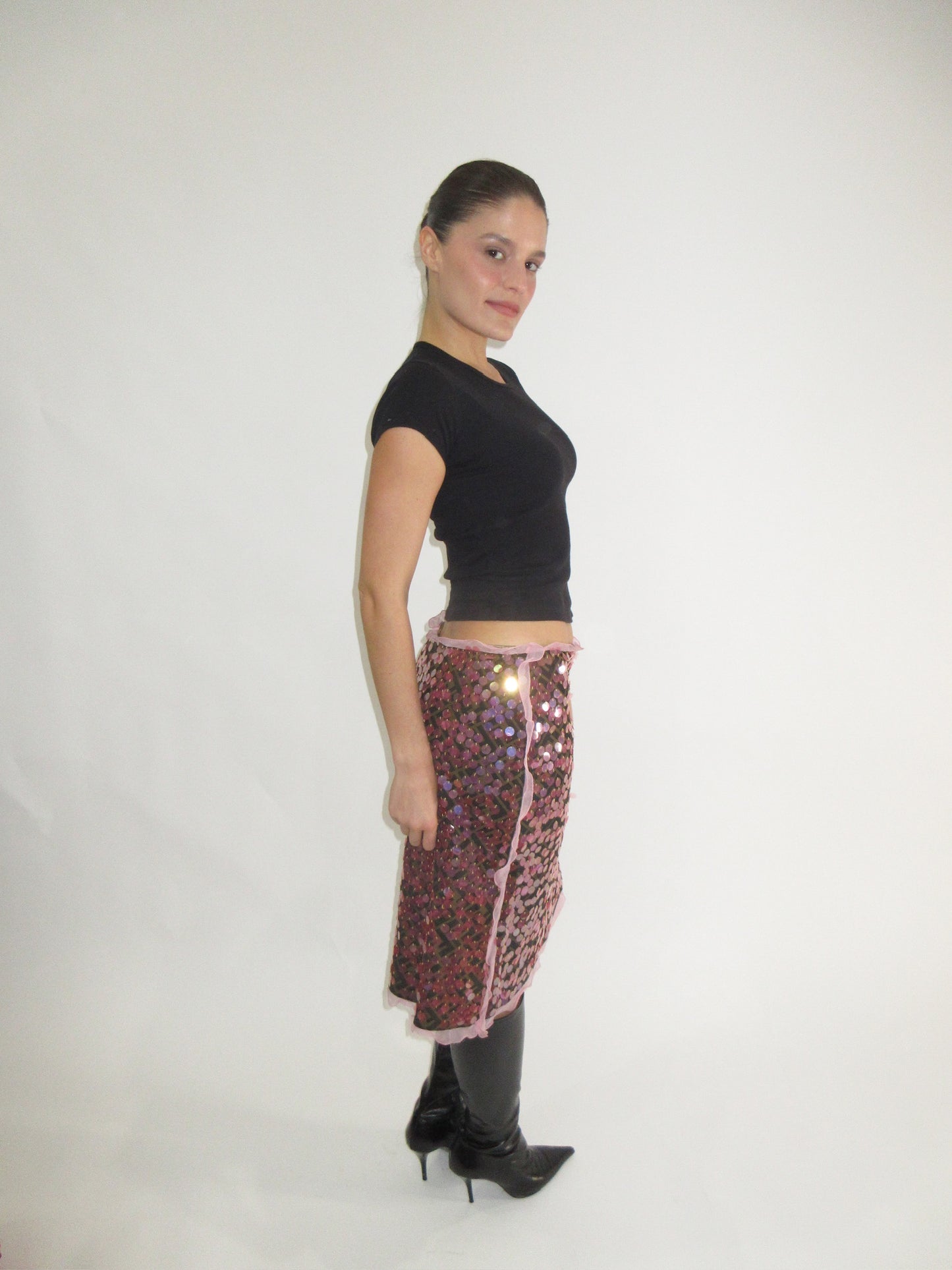 SS2000 Fendi Zucca leather sequined runway skirt