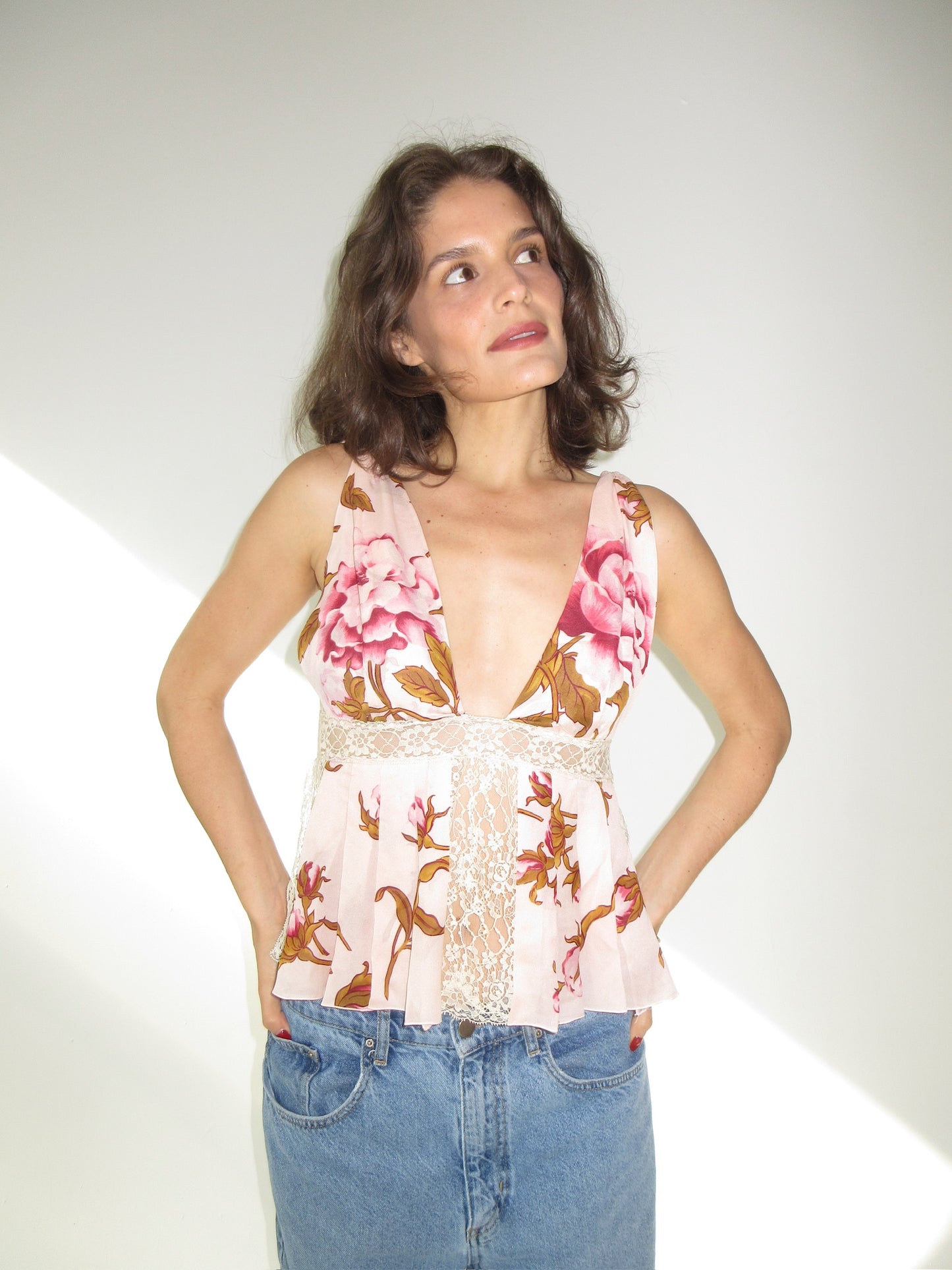 SS2006 Valentino silk and lace top