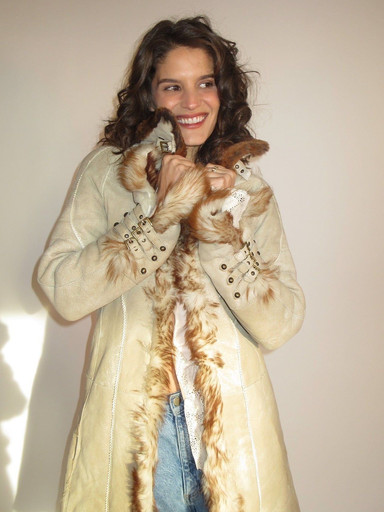 Roberto Cavalli fur coat with buckles