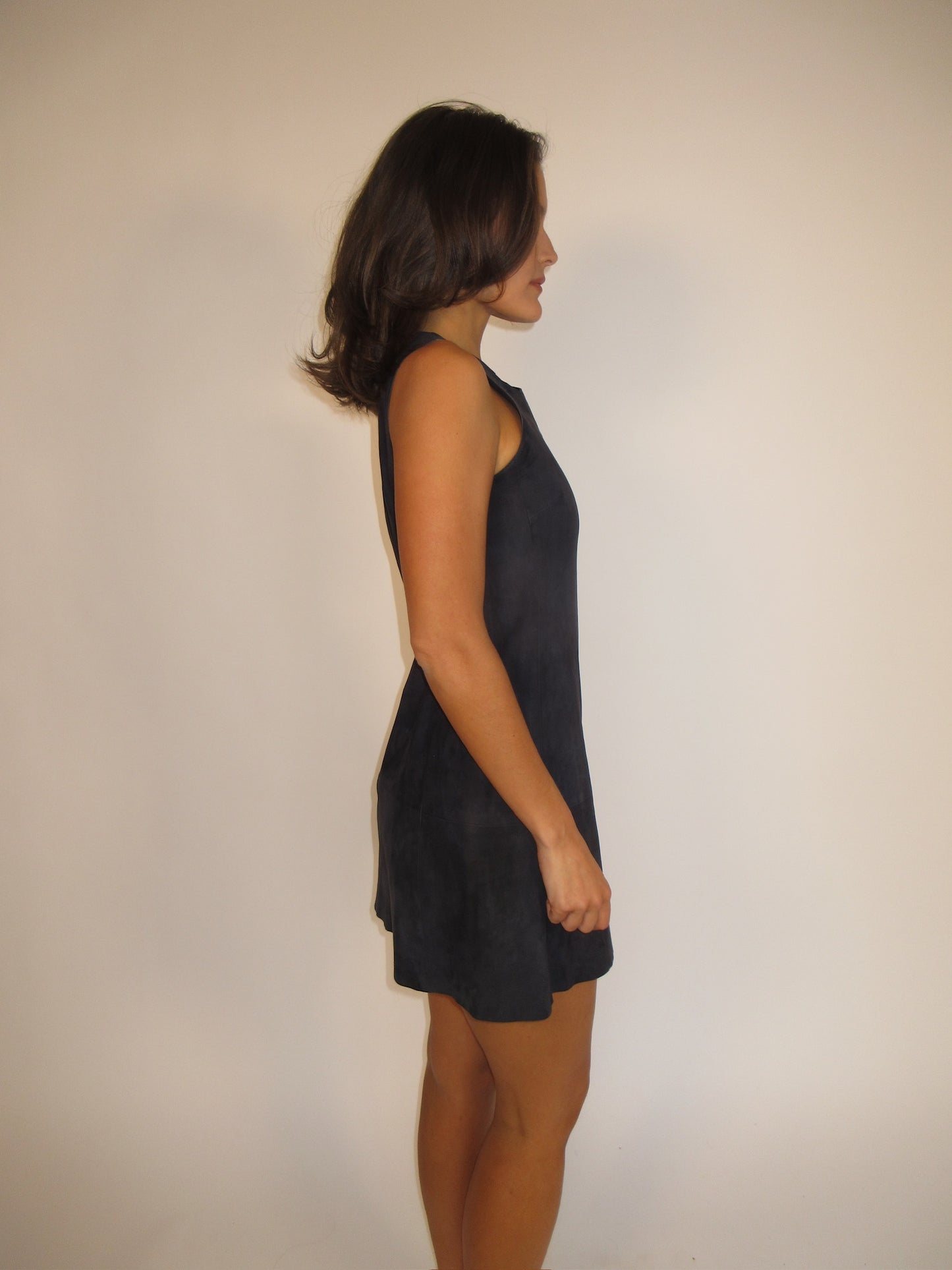 Vintage Balenciaga navy blue suede dress