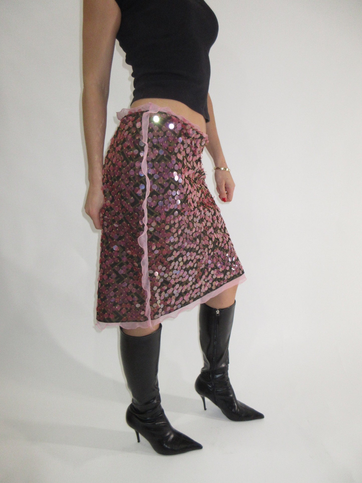 SS2000 Fendi Zucca leather sequined runway skirt