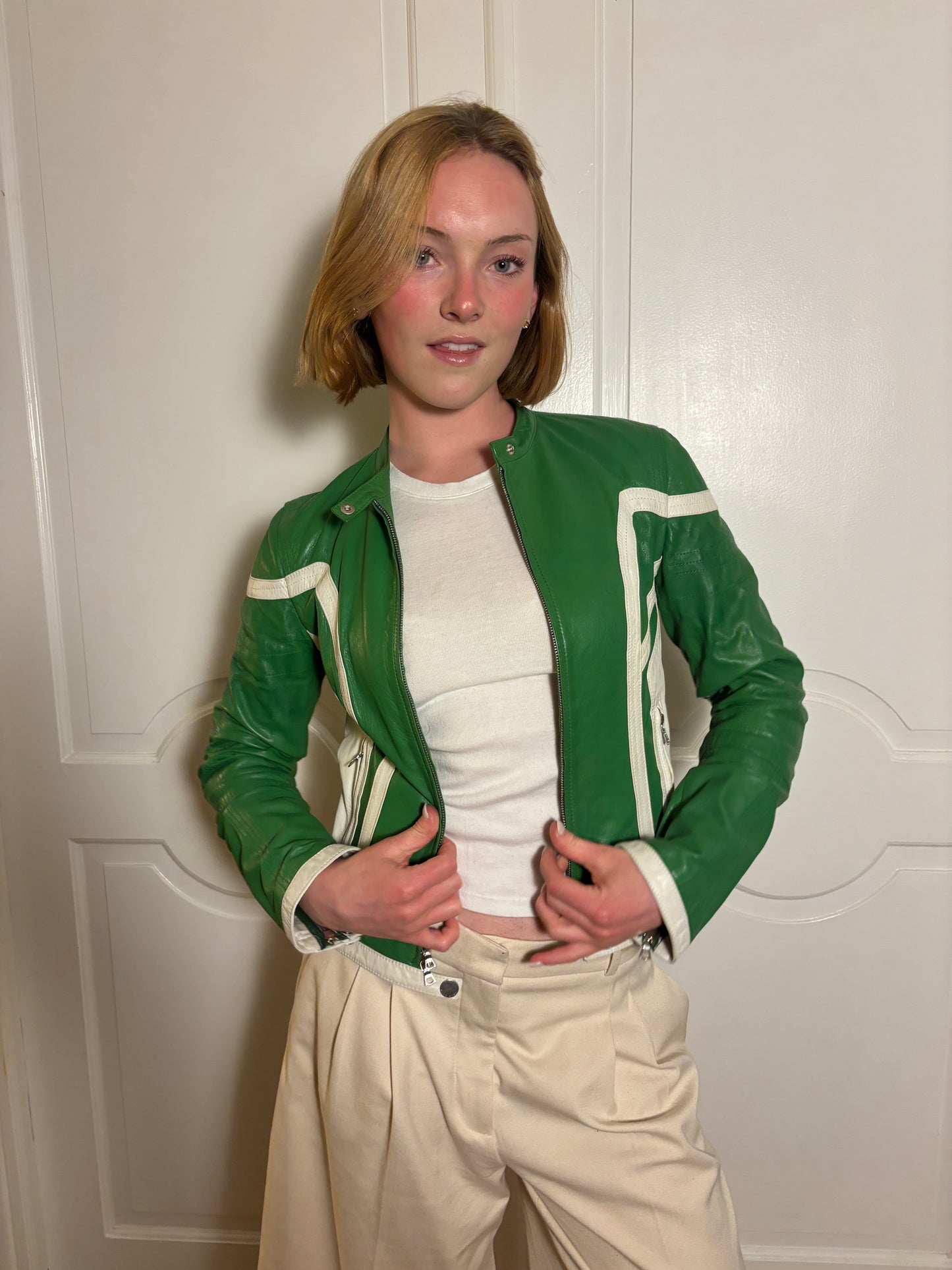 Hugo Boss Green Leather Motorcycle Jacket