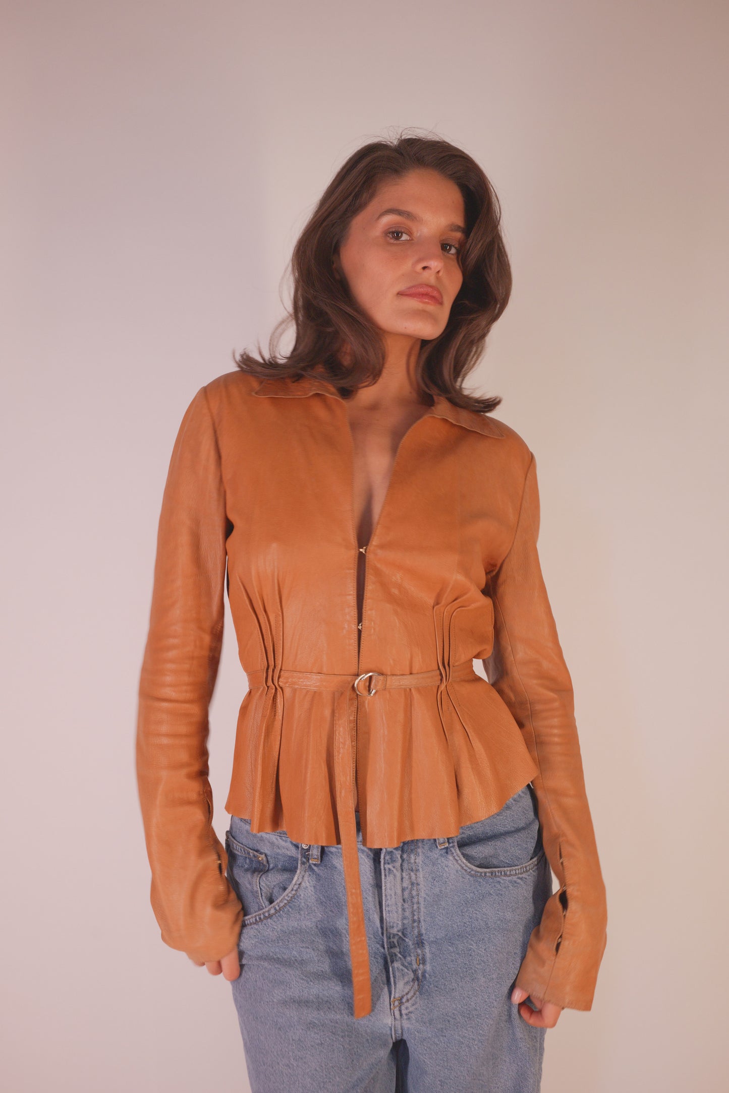 Roberto Cavalli Belted Leather top with laser cut out detail