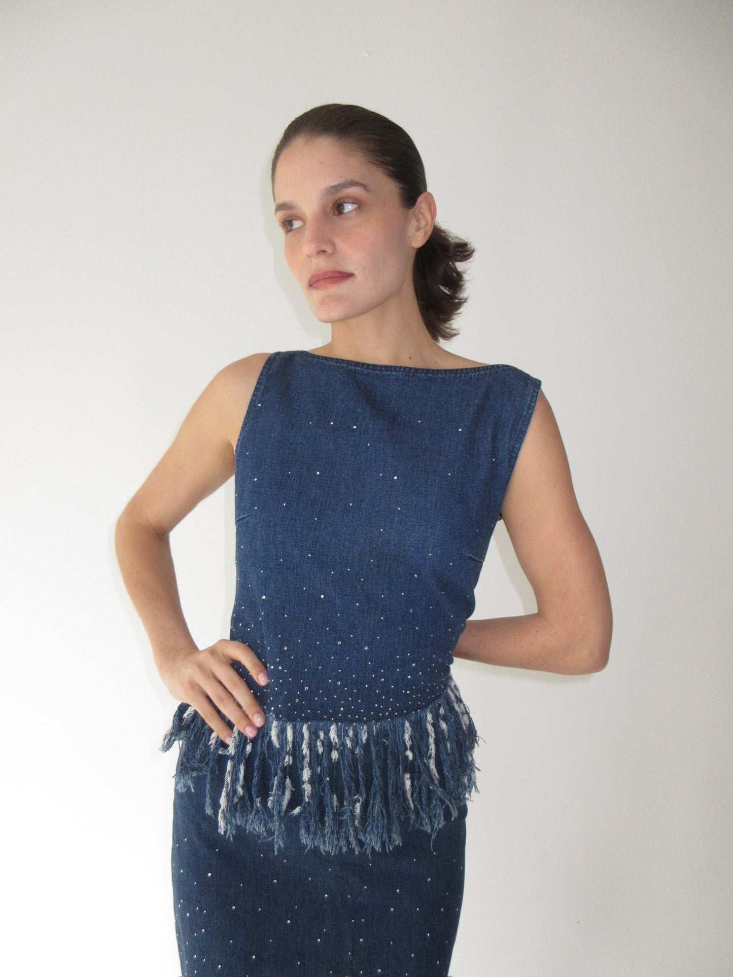 Fendi Denim Fringe and Rhinestone Set