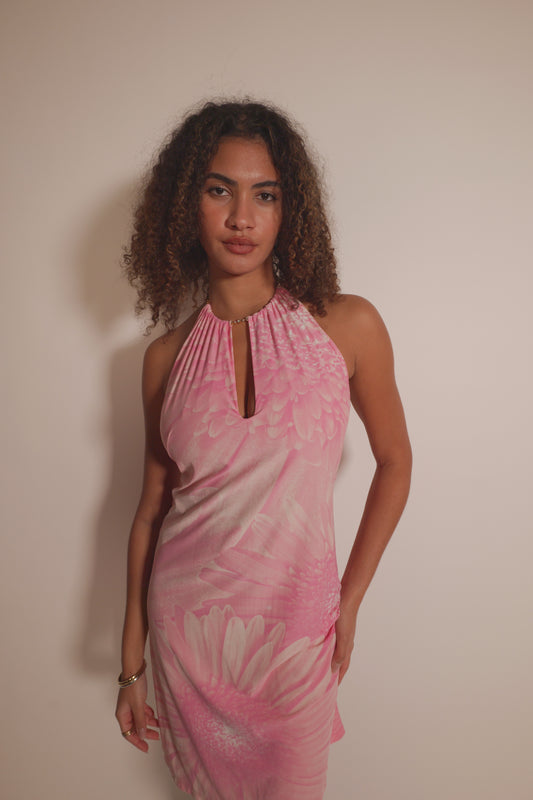 SS 2000 Roberto Cavalli Pink Floral Beaded Dress