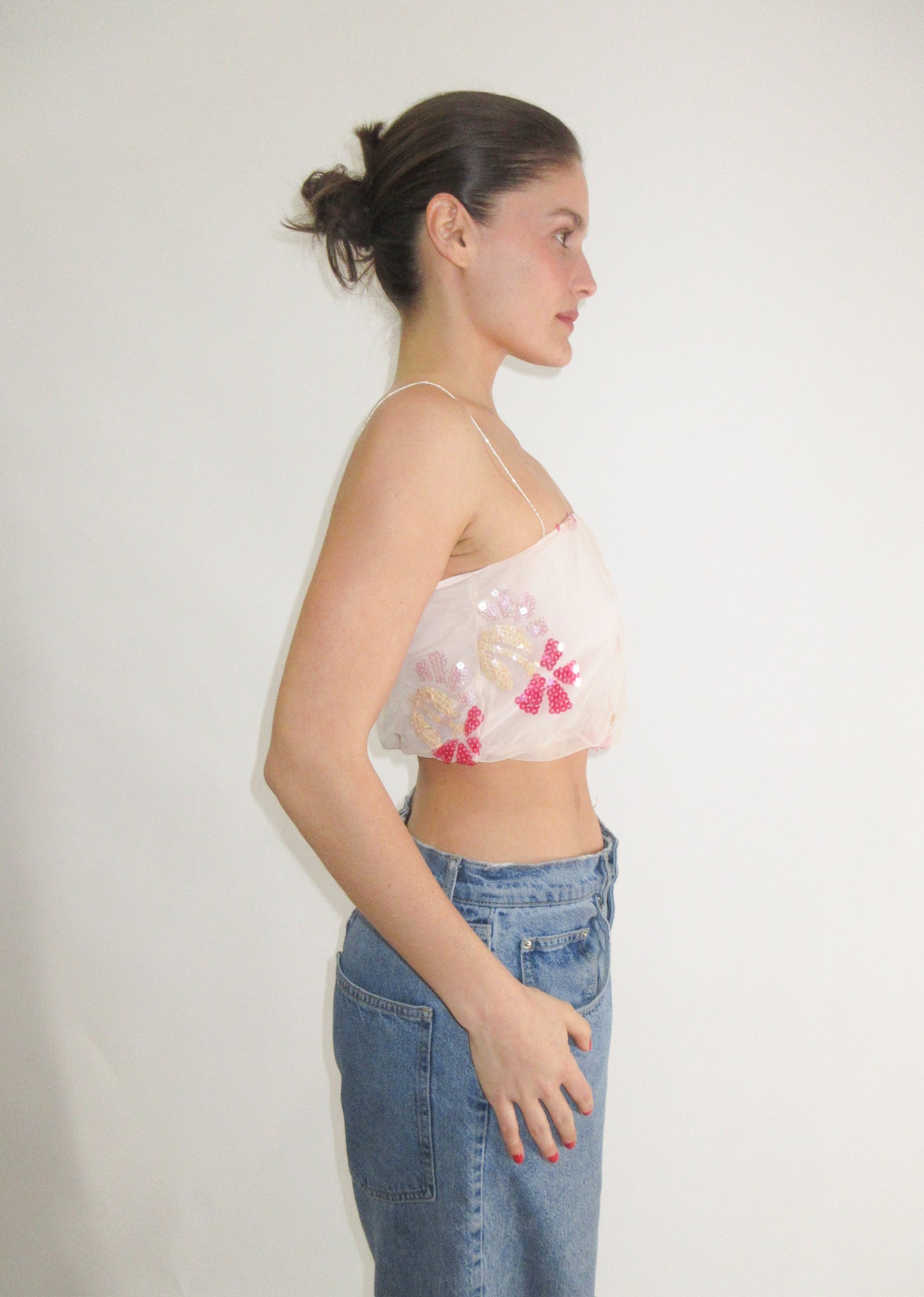 Stunning vintage Emporio Armani beaded straps and sequined top