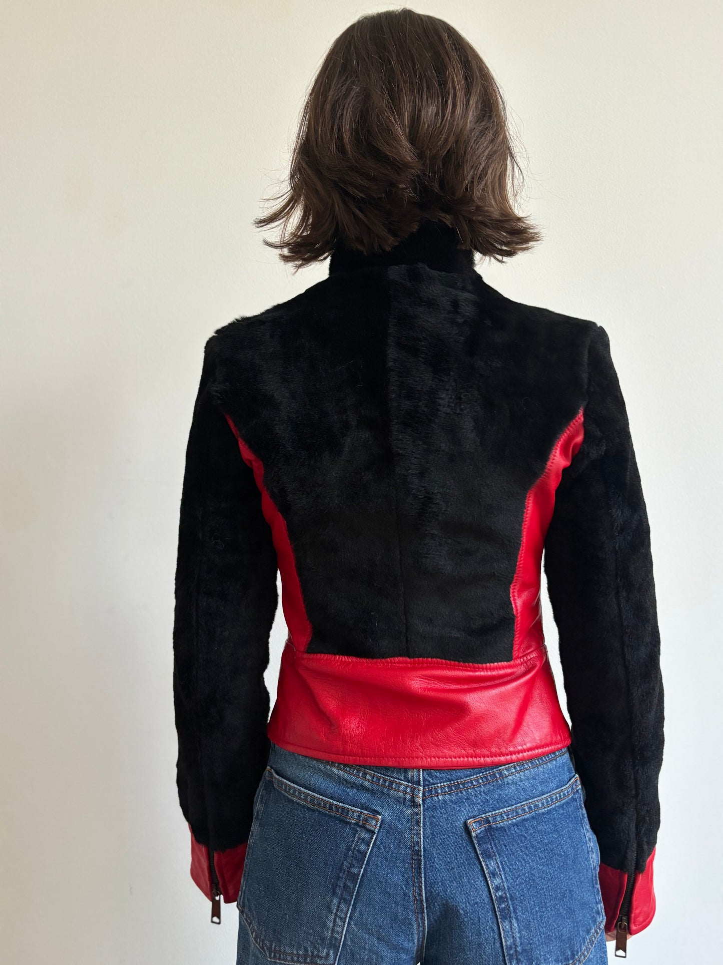 Vintage D&G red leather and fur jacket