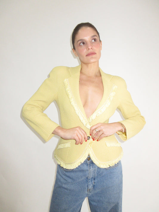 Archival 1997 Christian Dior by John Galliano Pin up Yellow Wool Jacket with silk lining