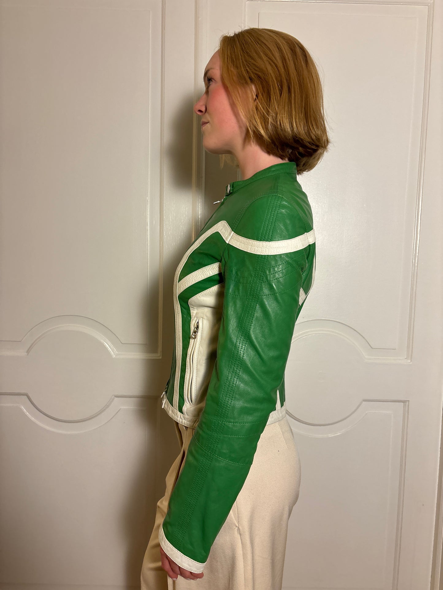 Hugo Boss Green Leather Motorcycle Jacket