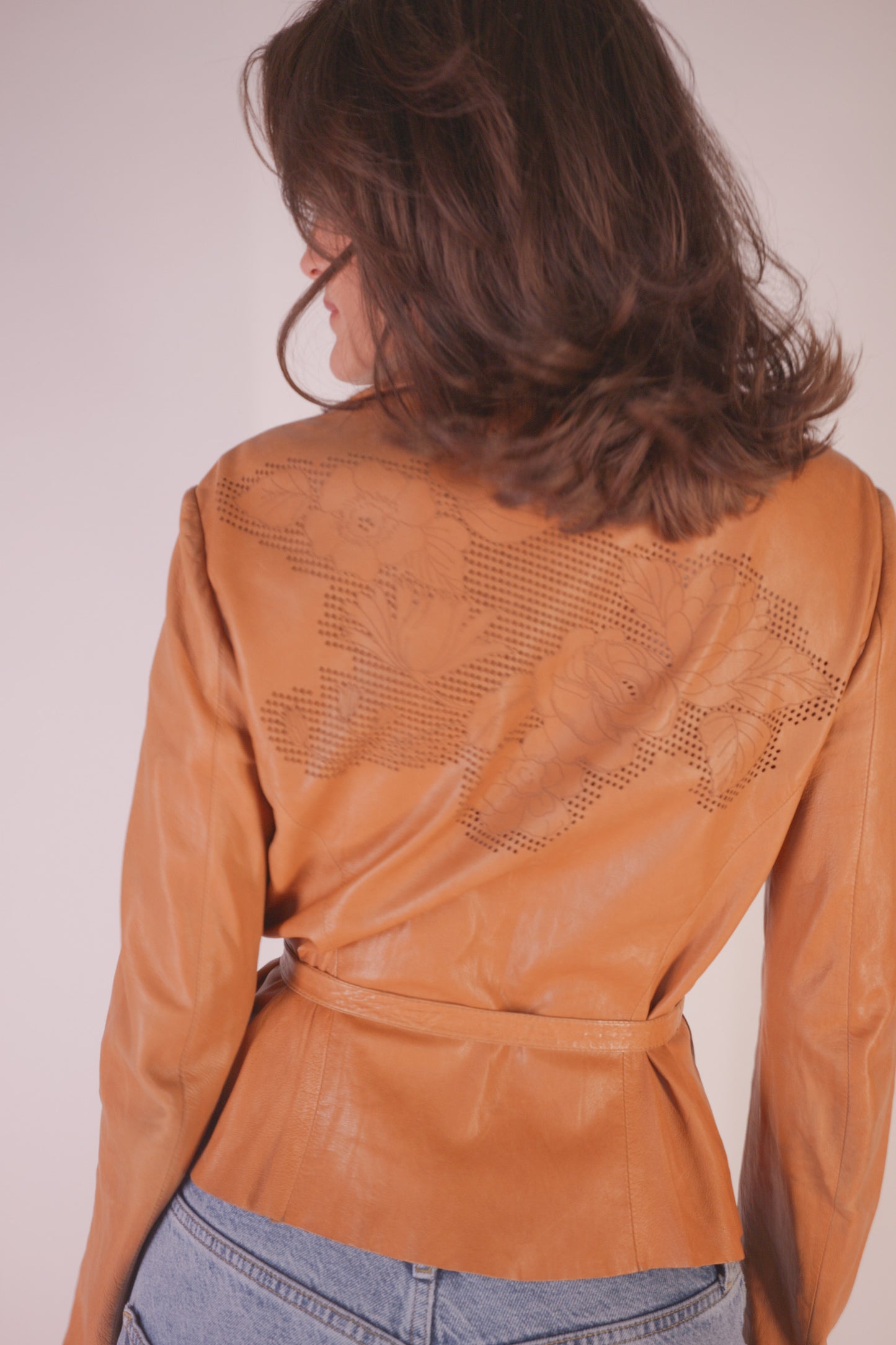 Roberto Cavalli Belted Leather top with laser cut out detail