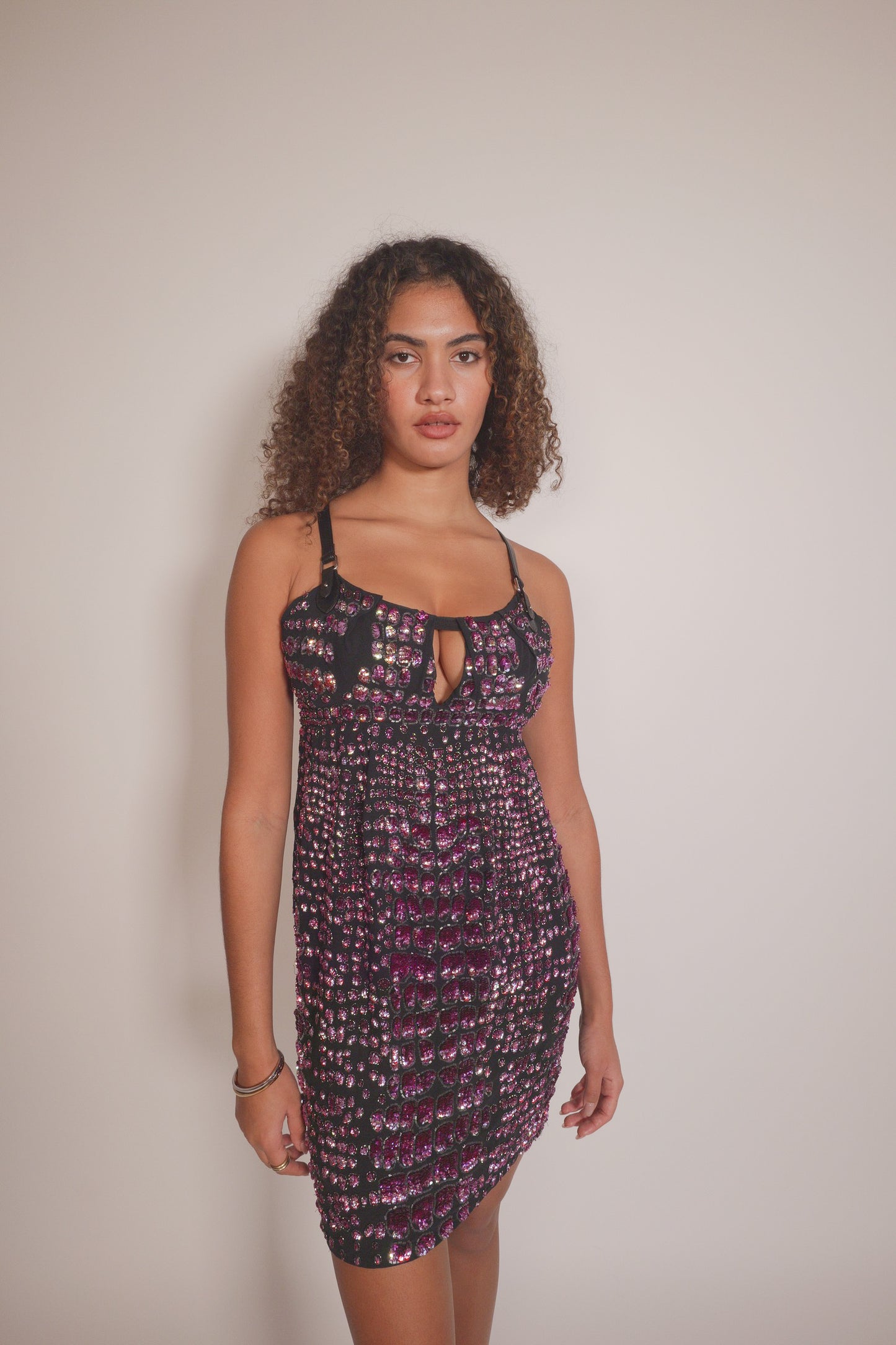 Fall 2012 Roberto Cavalli beaded sequined leather harness dress