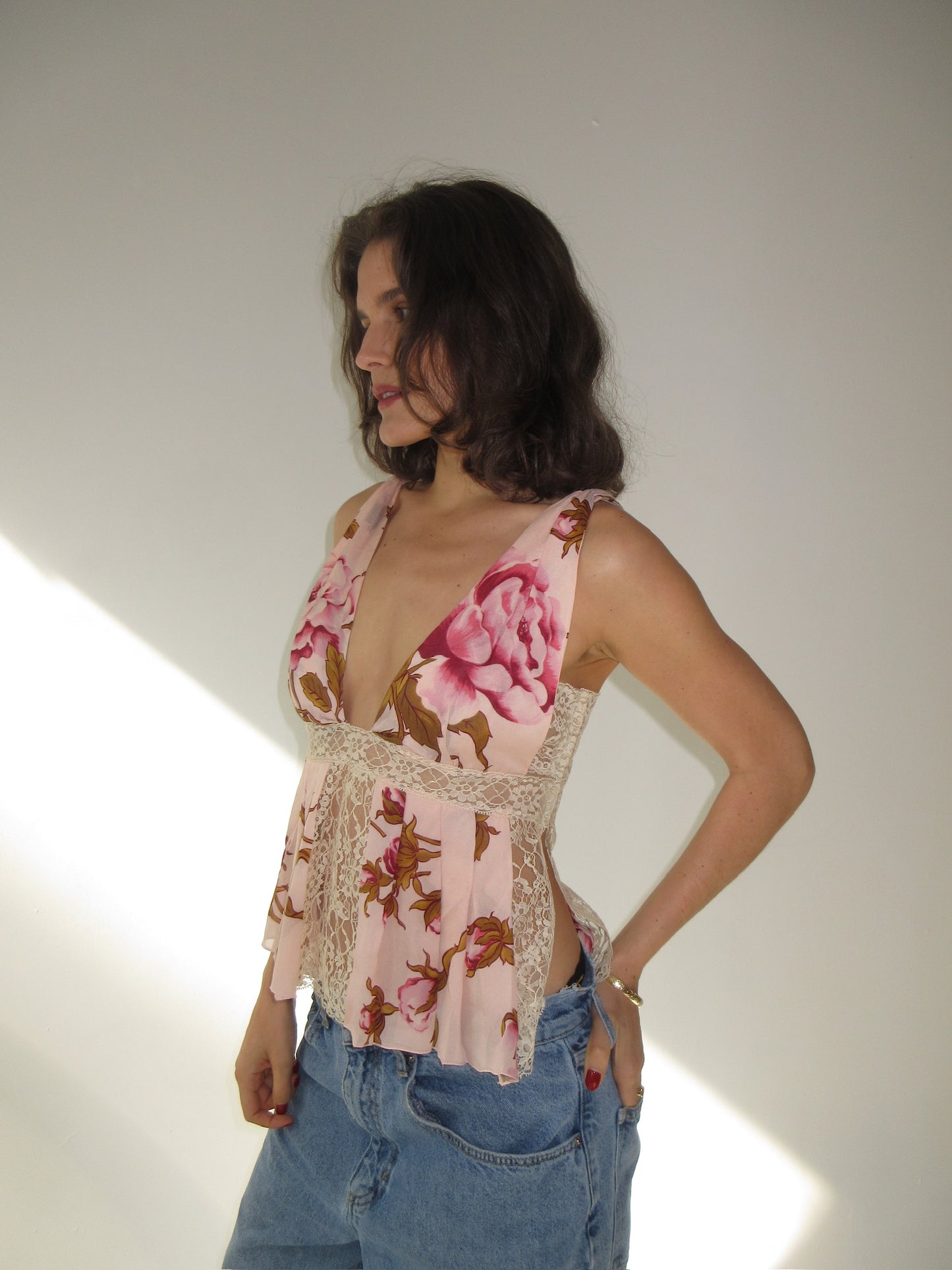 SS2006 Valentino silk and lace top