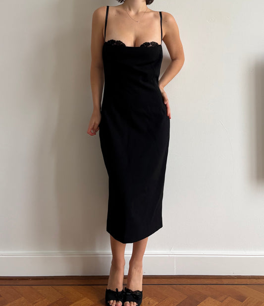 Vintage Dolce & Gabbana black wool dress with built in bra