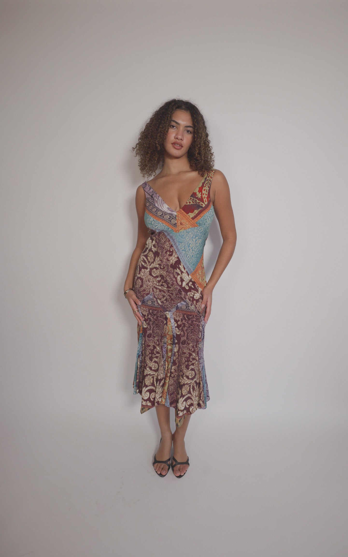 FW2004 Roberto Cavalli Patchwork silk dress