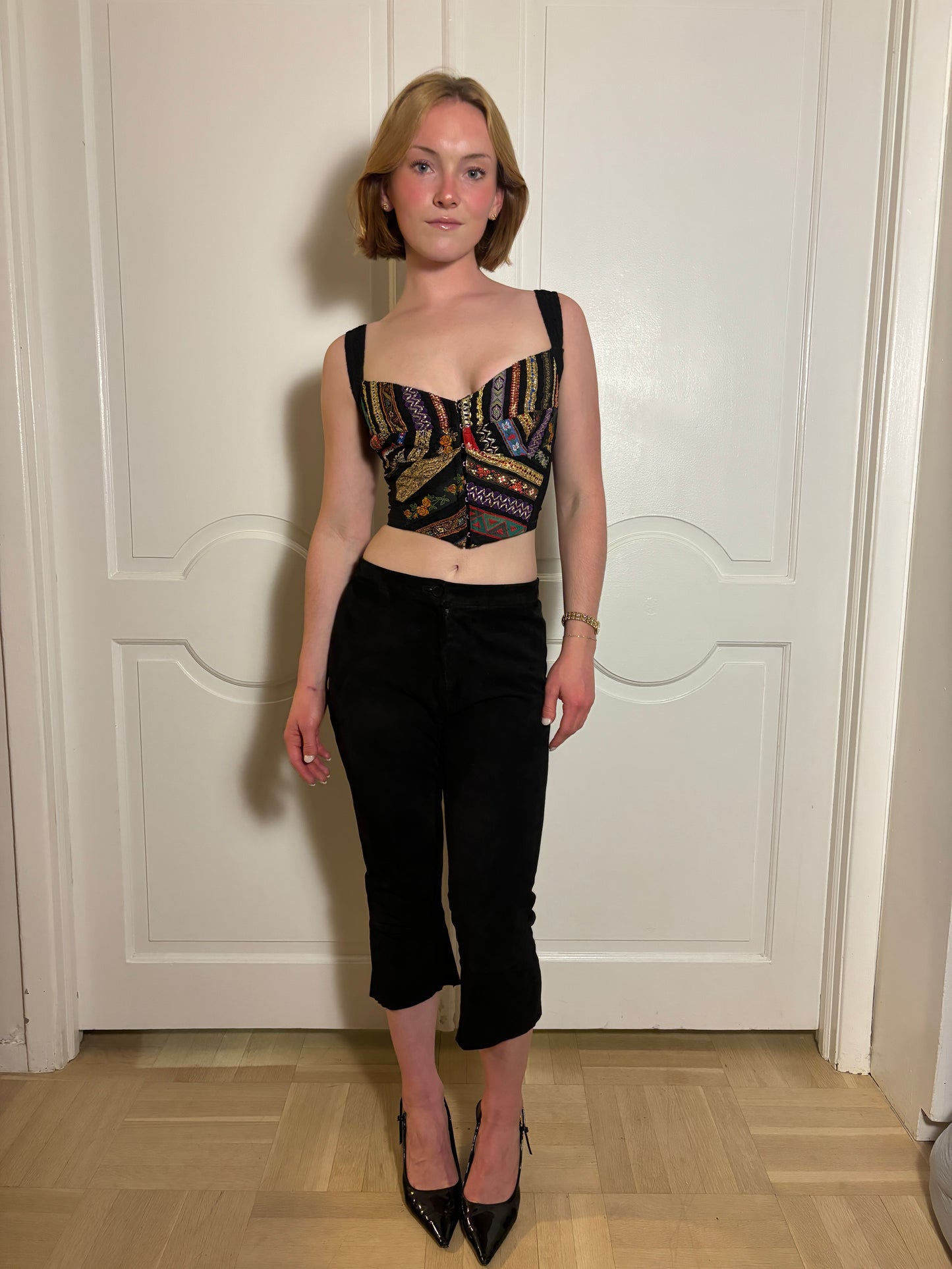 Roberto Cavalli Black Suede Capri pants