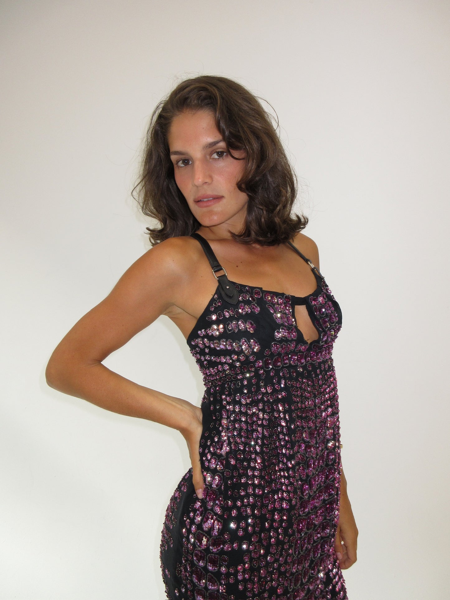 Fall 2012 Roberto Cavalli beaded sequined leather harness dress