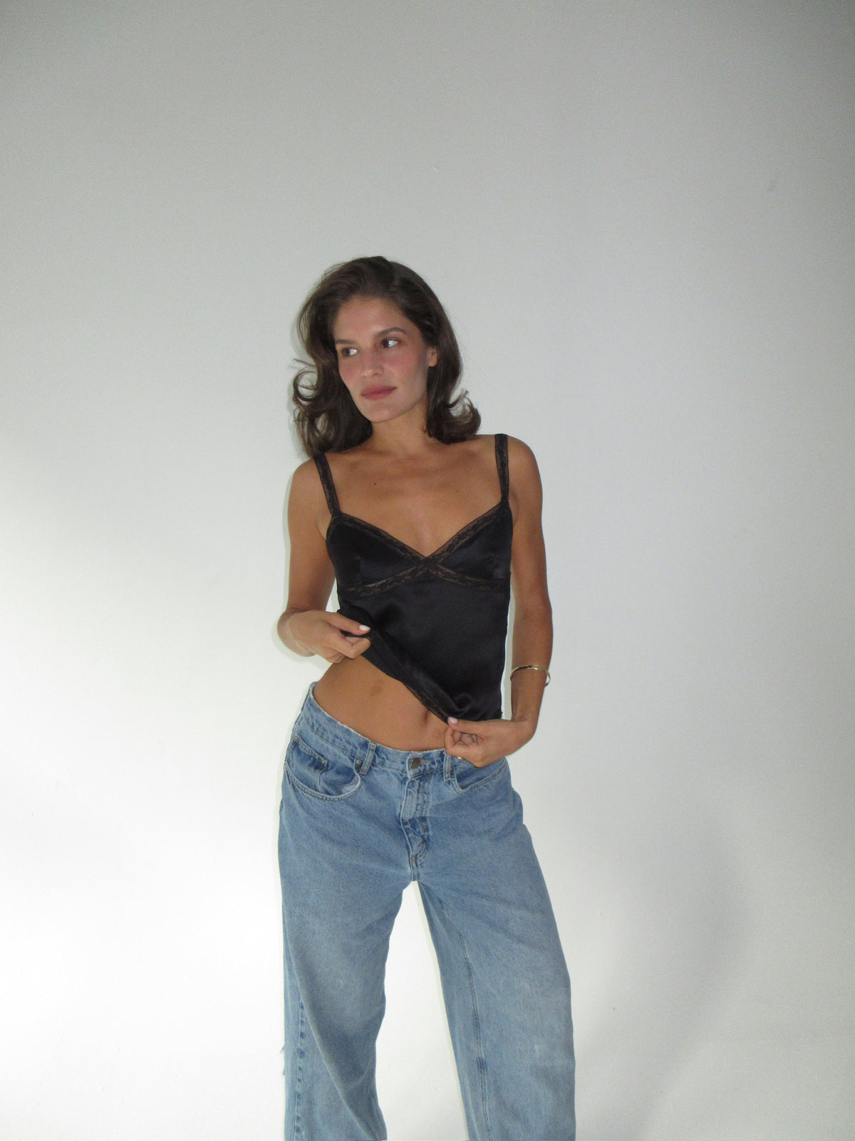 Vintage Valentino Silk & Lace Black Tank Top