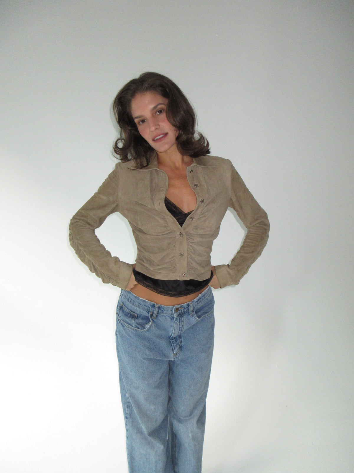 SS2003 runway Valentino Suede Top with Star Buttons