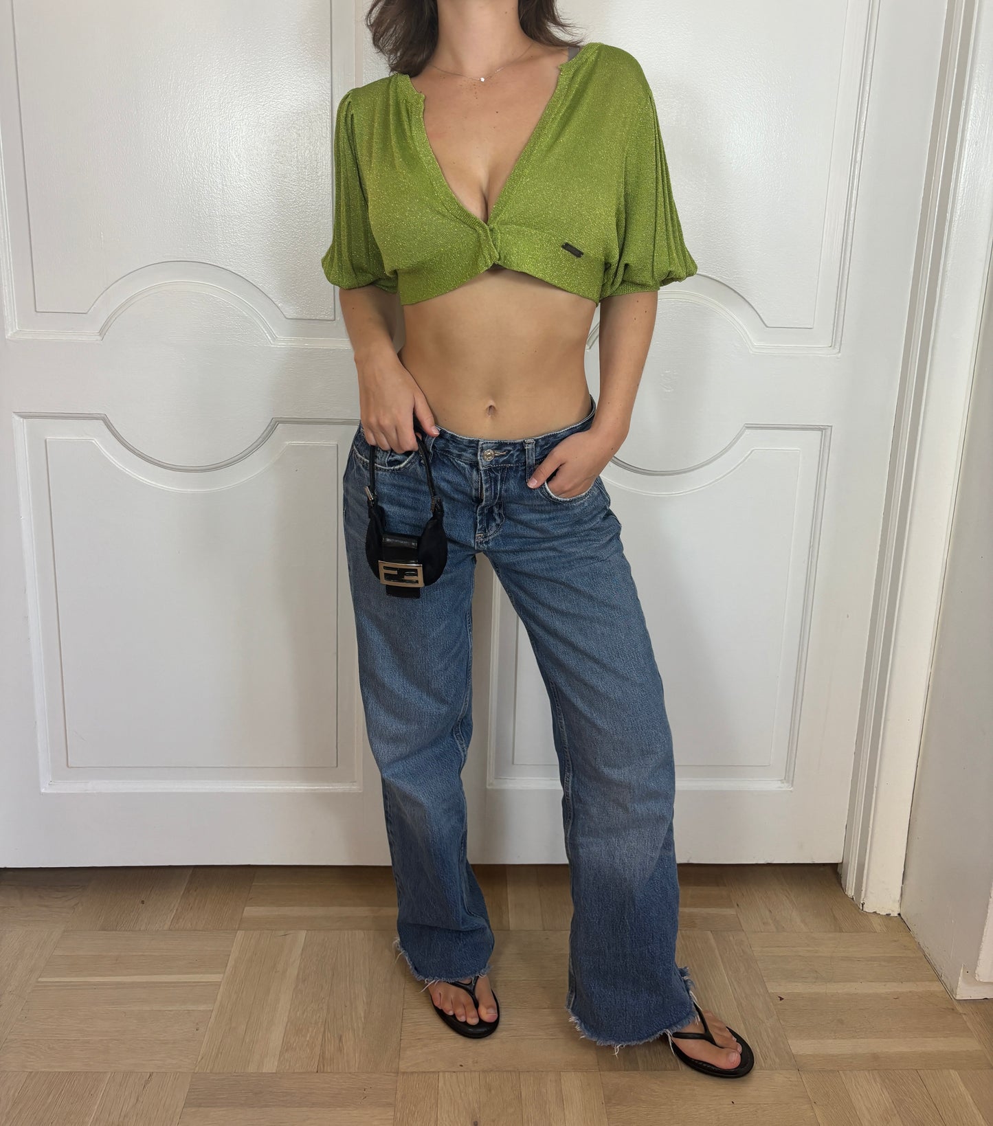 John Galliano Sparkly Green Cropped Cardigan