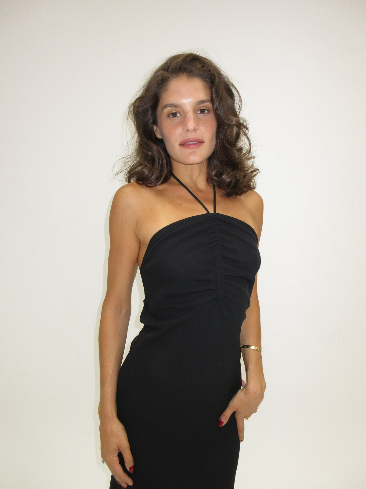 Vintage Chloe halter black dress with embroidery “forget me not”