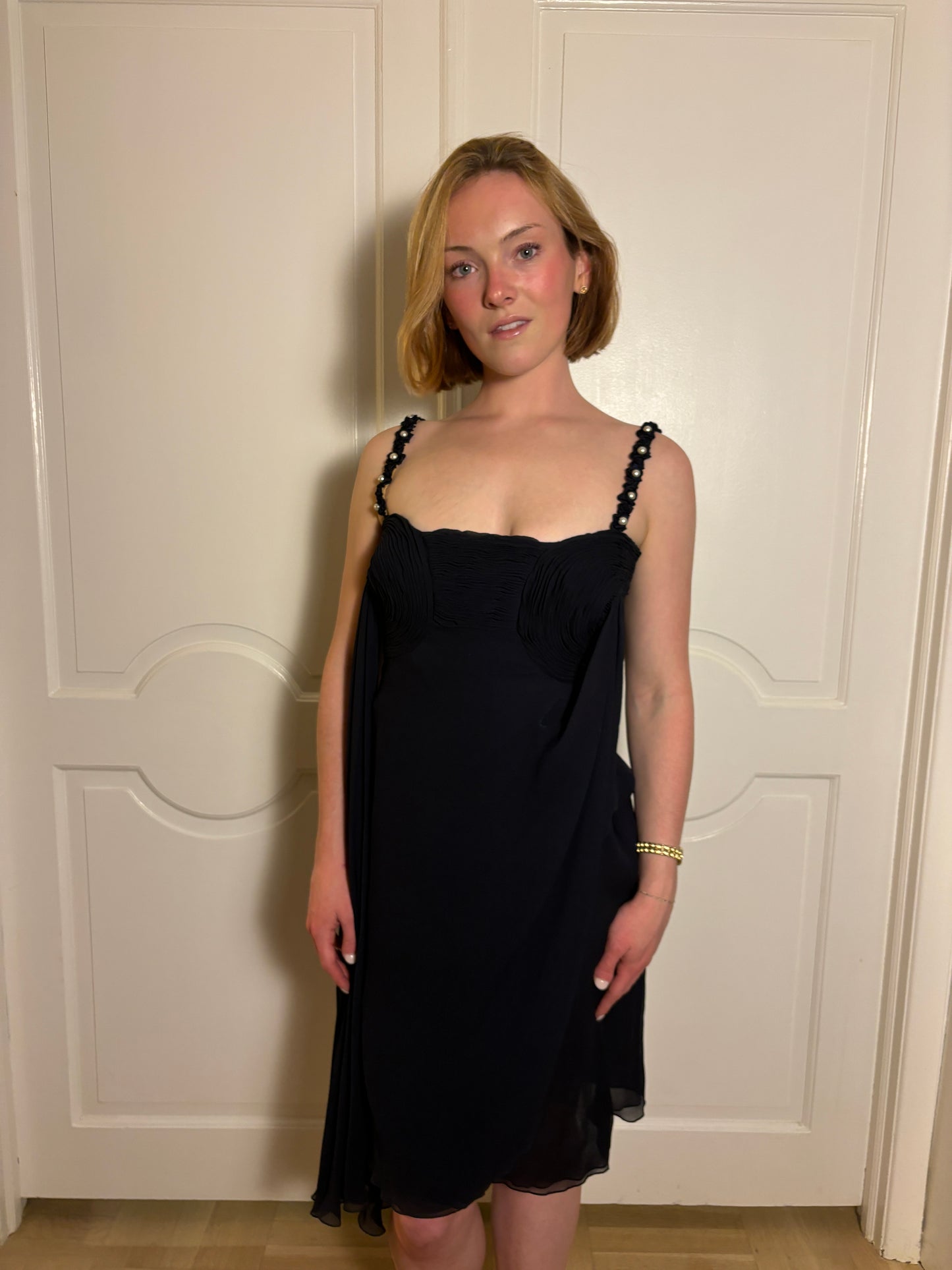 SS1995 Valentino dress with pearl detailing on the shoulders