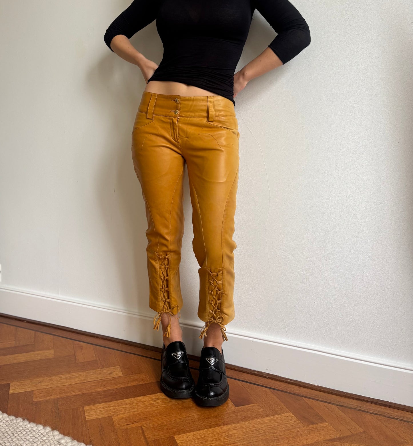 Stunning vintage Roberto Cavalli leather lace up pants