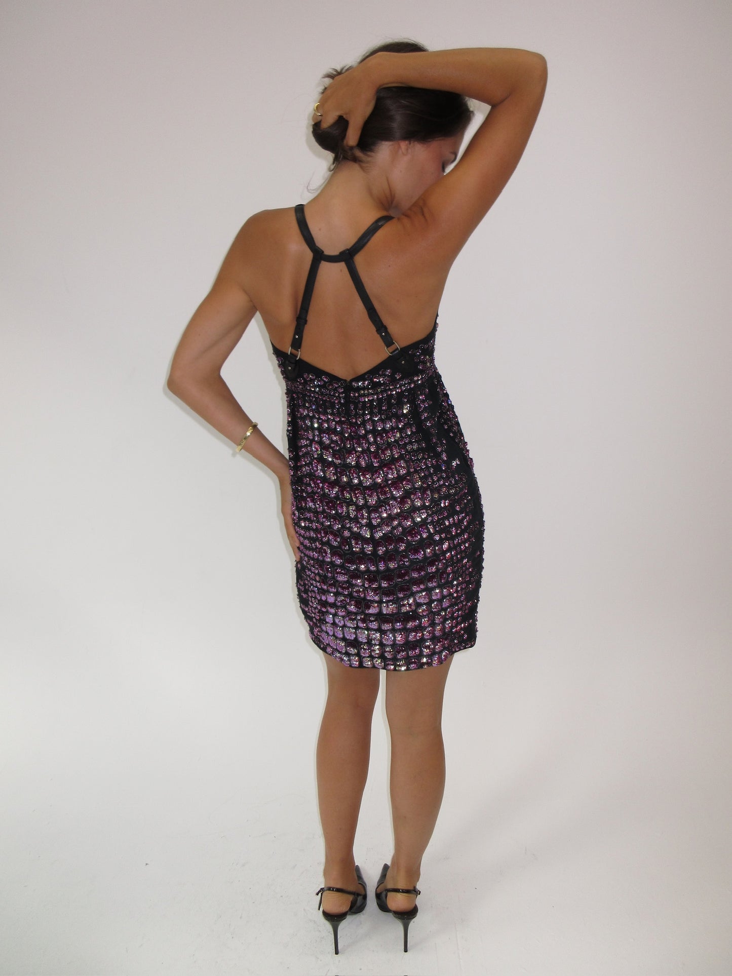 Fall 2012 Roberto Cavalli beaded sequined leather harness dress
