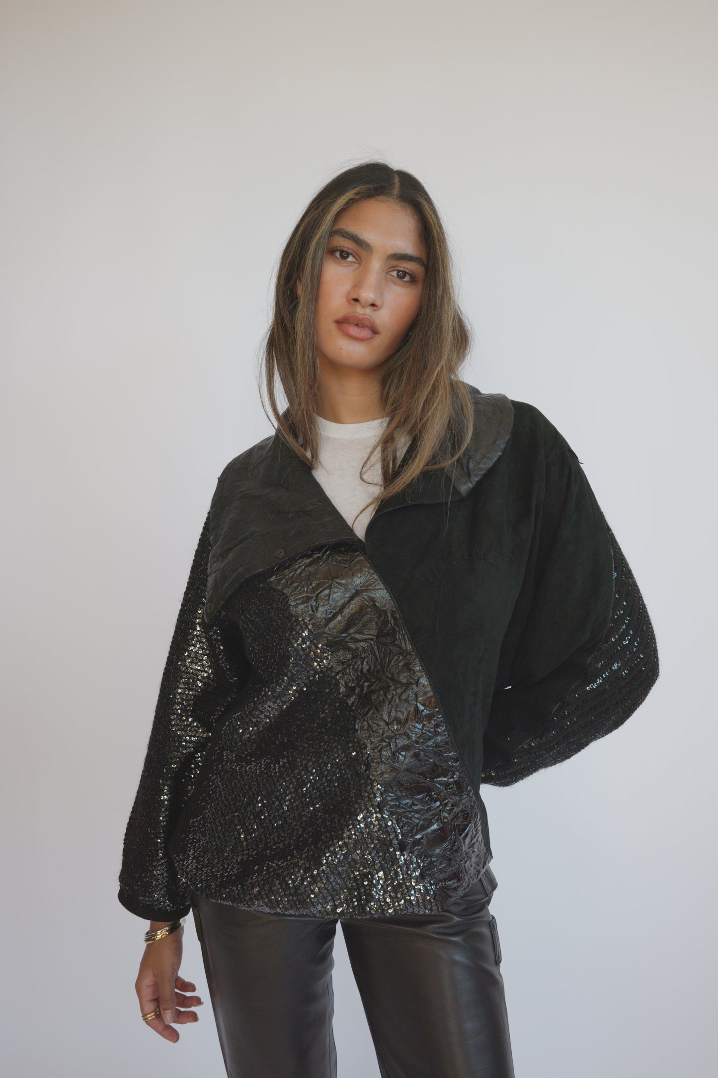 80s Roberto Cavalli Suede leather, sequined jacket