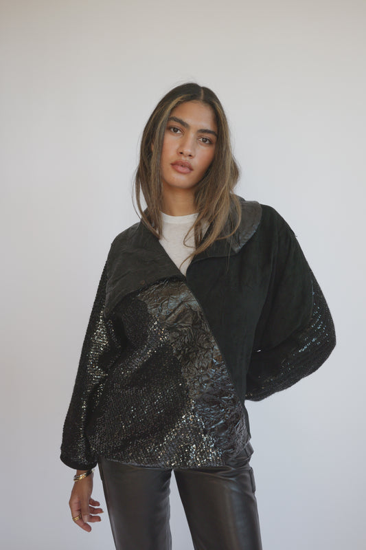 80s Roberto Cavalli Suede leather, sequined jacket