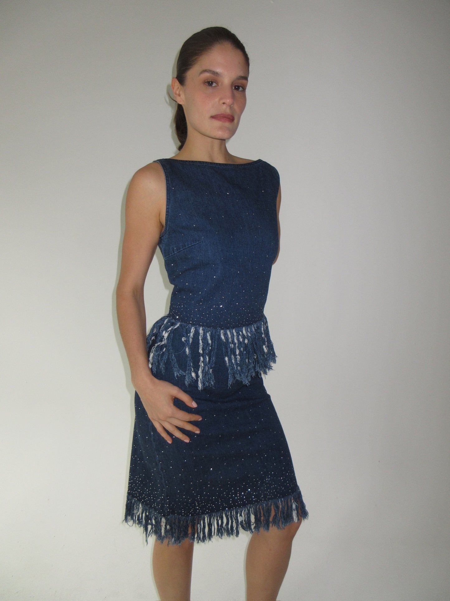 Fendi Denim Fringe and Rhinestone Set
