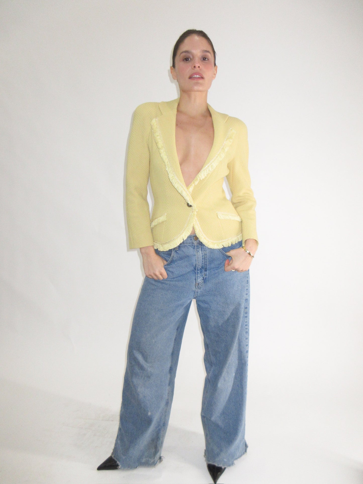 Archival 1997 Christian Dior by John Galliano Pin up Yellow Wool Jacket with silk lining