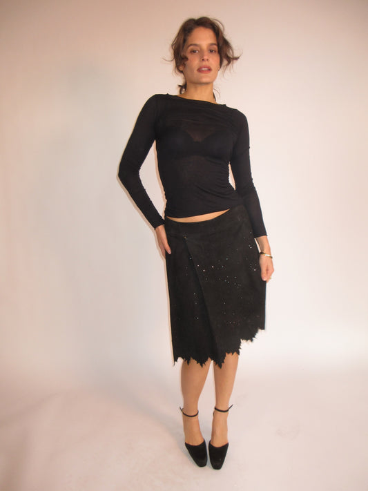 Vintage Roberto Cavalli sequined suede skirt