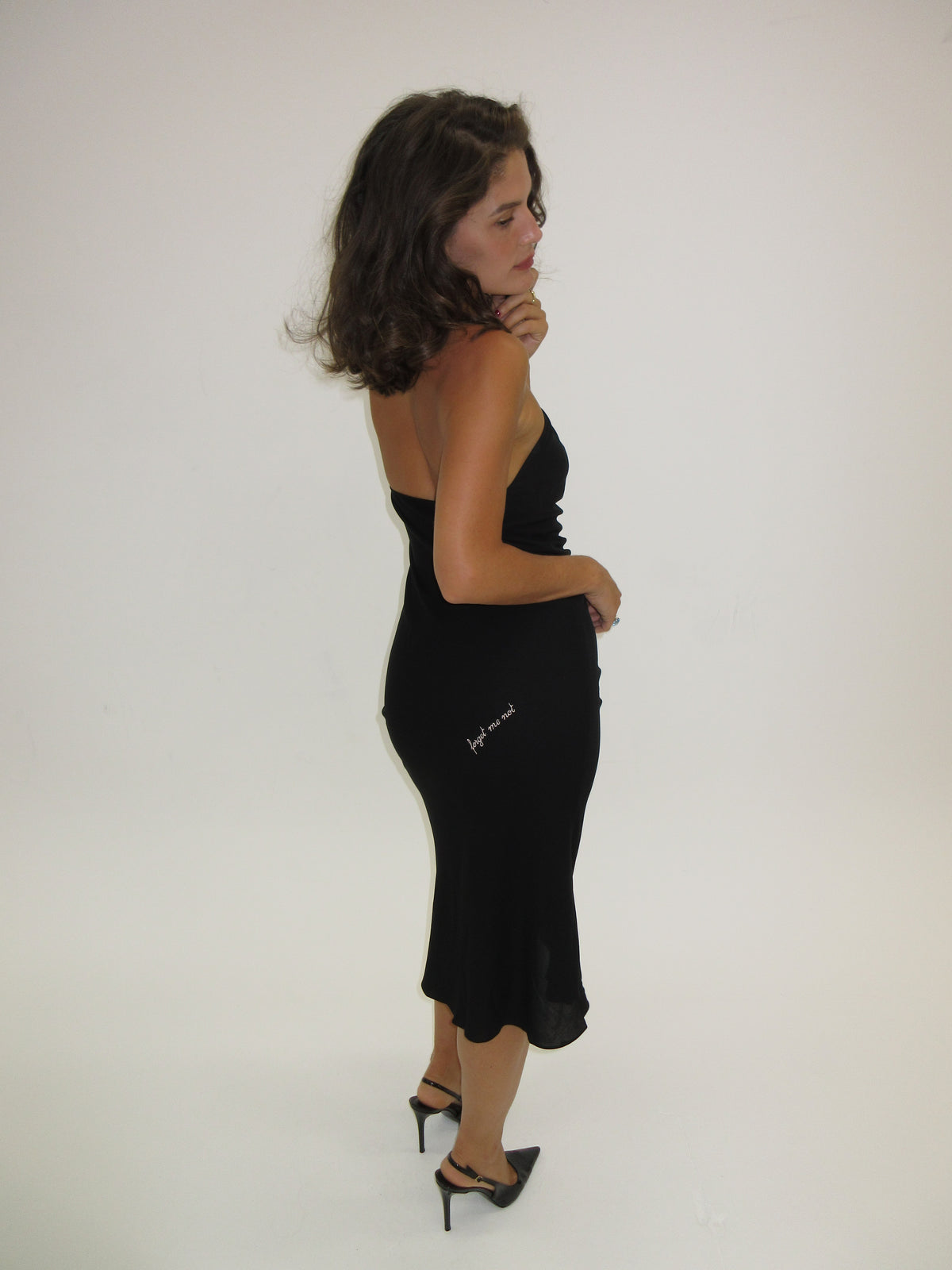 Vintage Chloe halter black dress with embroidery “forget me not”
