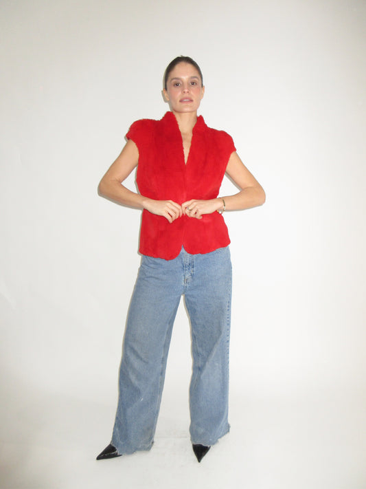 Amaya Arzuaga Red Fur Top with Clasp