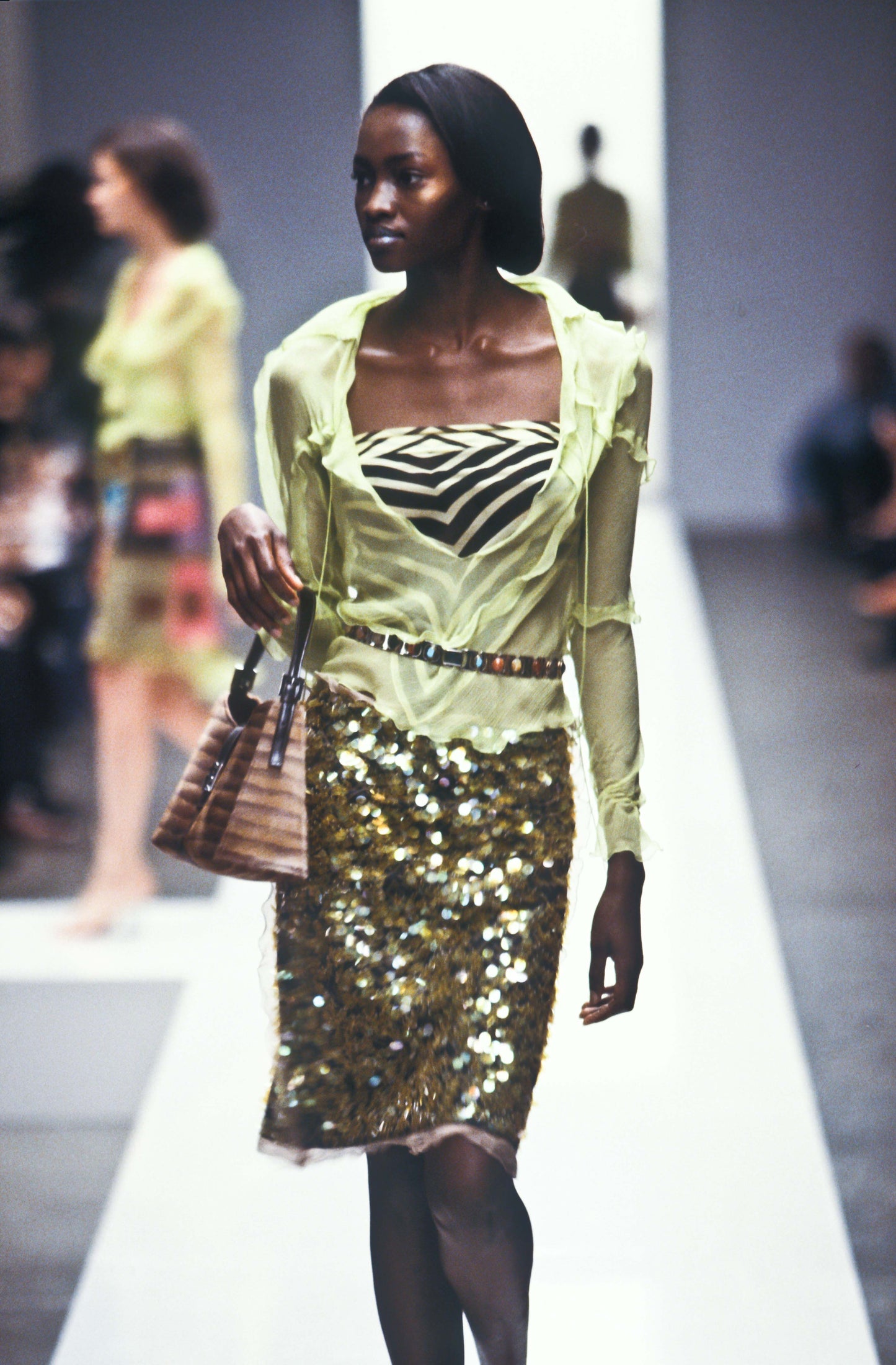 SS2000 Fendi Zucca leather sequined runway skirt
