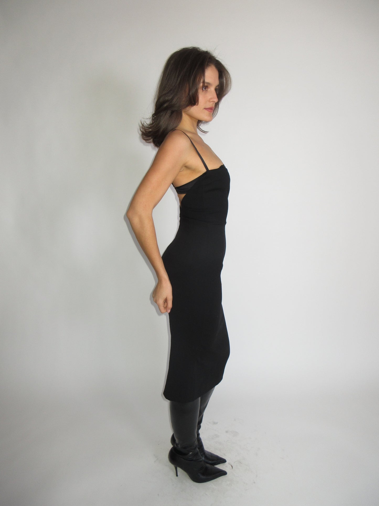 Vintage Dolce & Gabbana black wool dress with built in bra