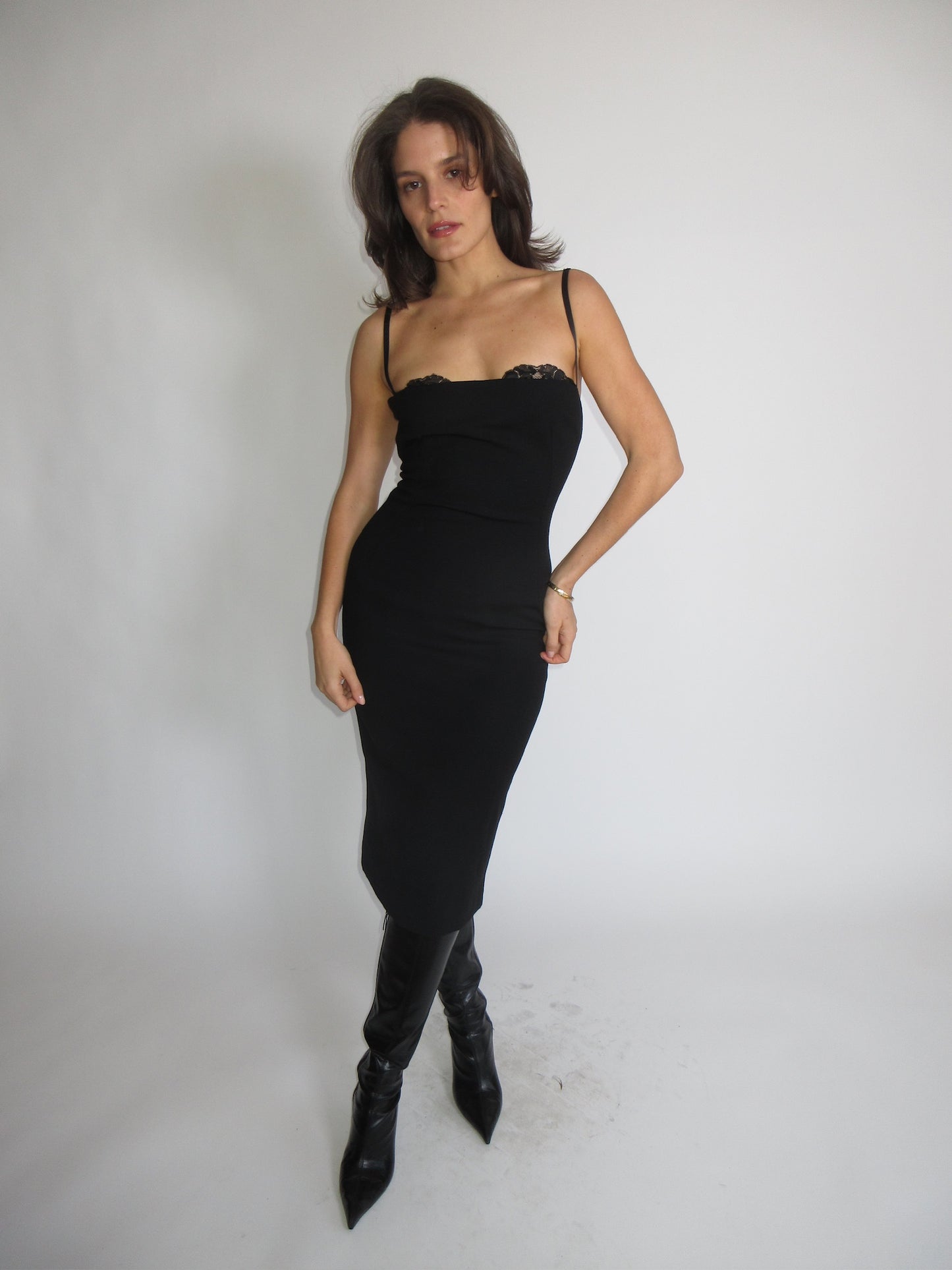 Vintage Dolce & Gabbana black wool dress with built in bra