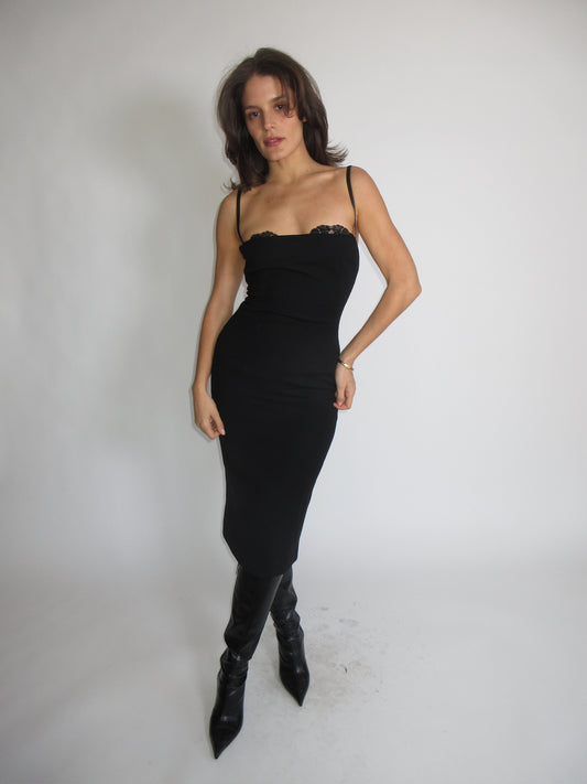 Vintage Dolce & Gabbana black wool dress with built in bra