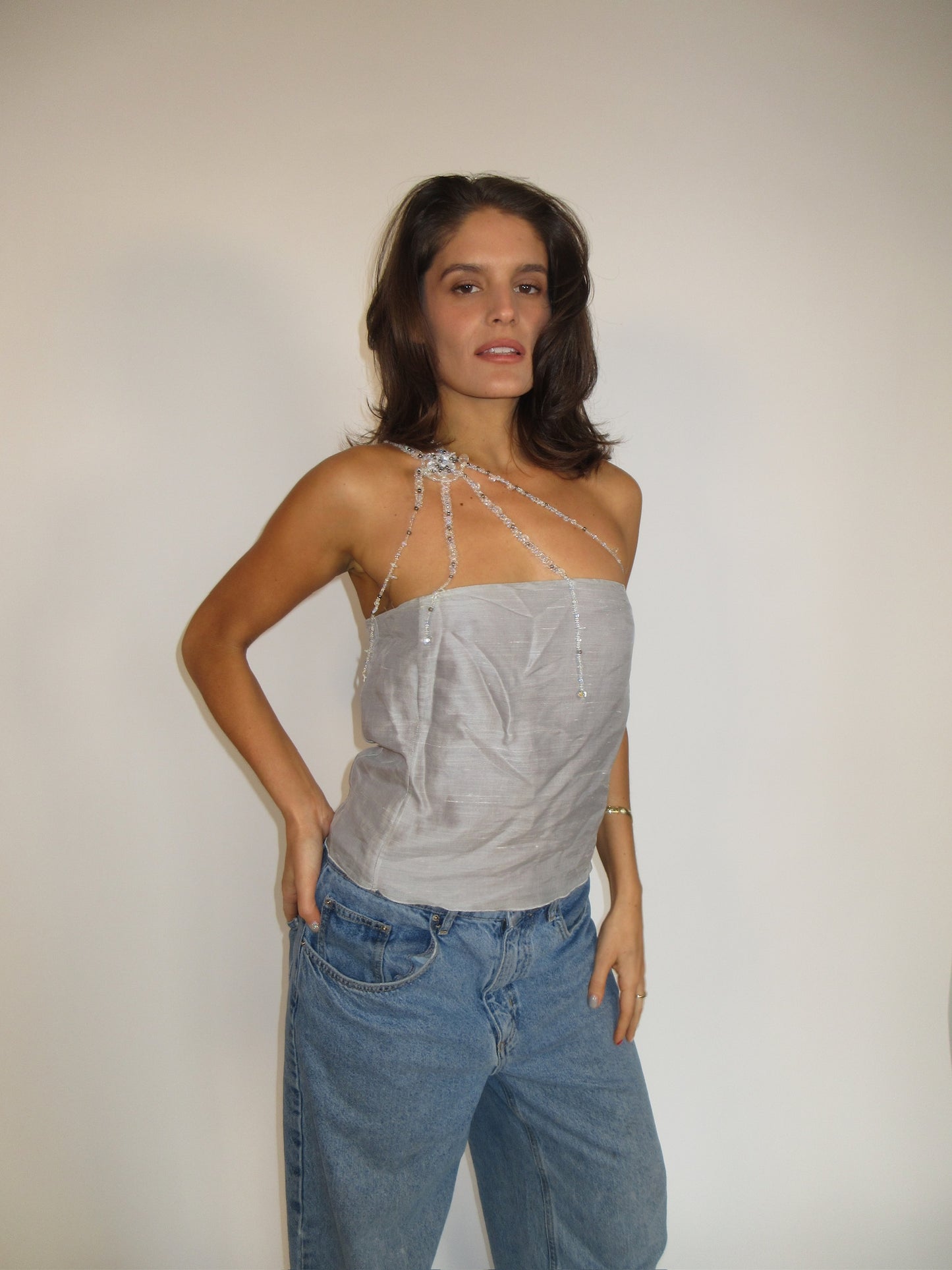 Stunning SS1999 runway beaded Emporio Armani one shoulder top