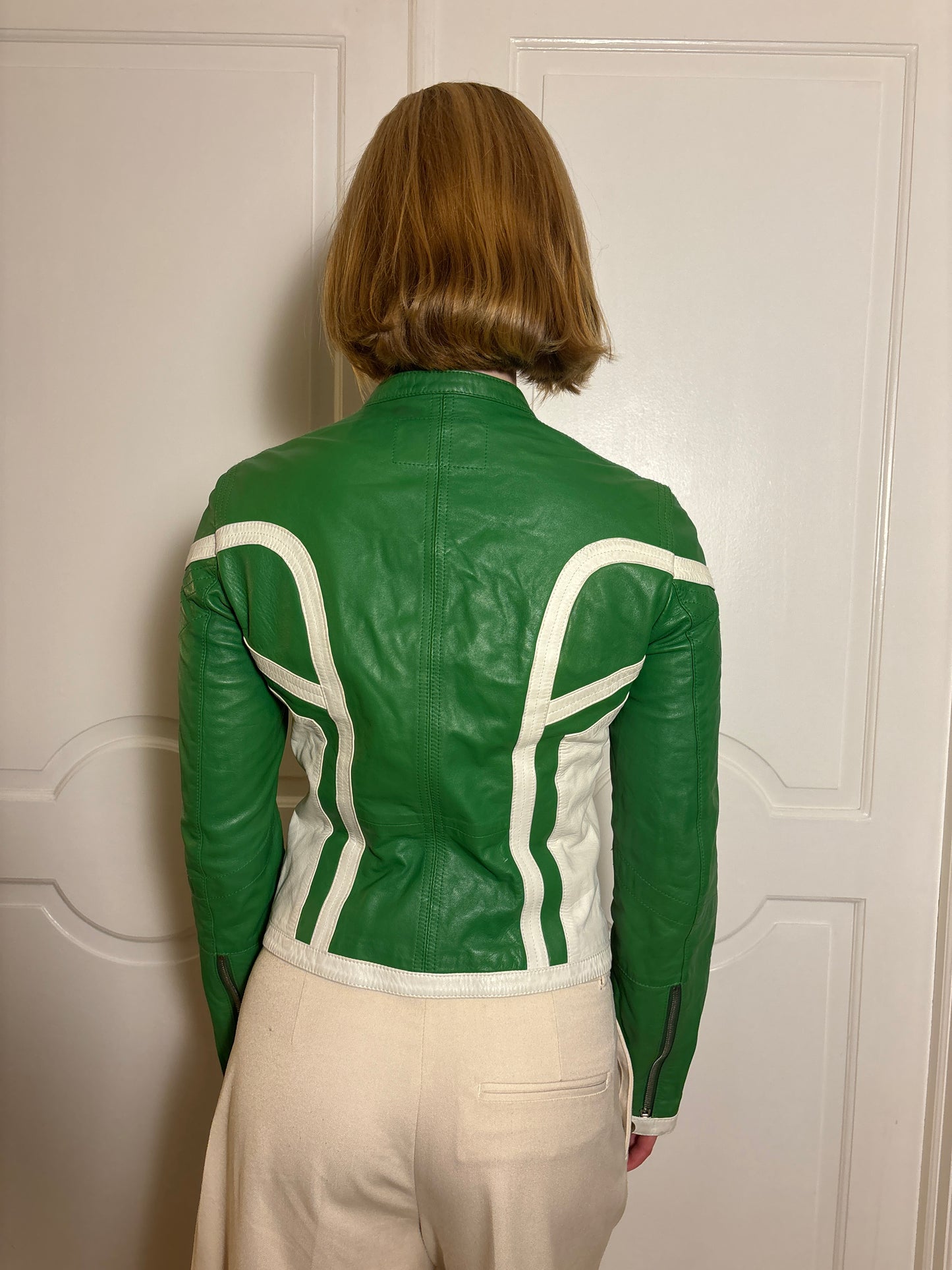 Hugo Boss Green Leather Motorcycle Jacket