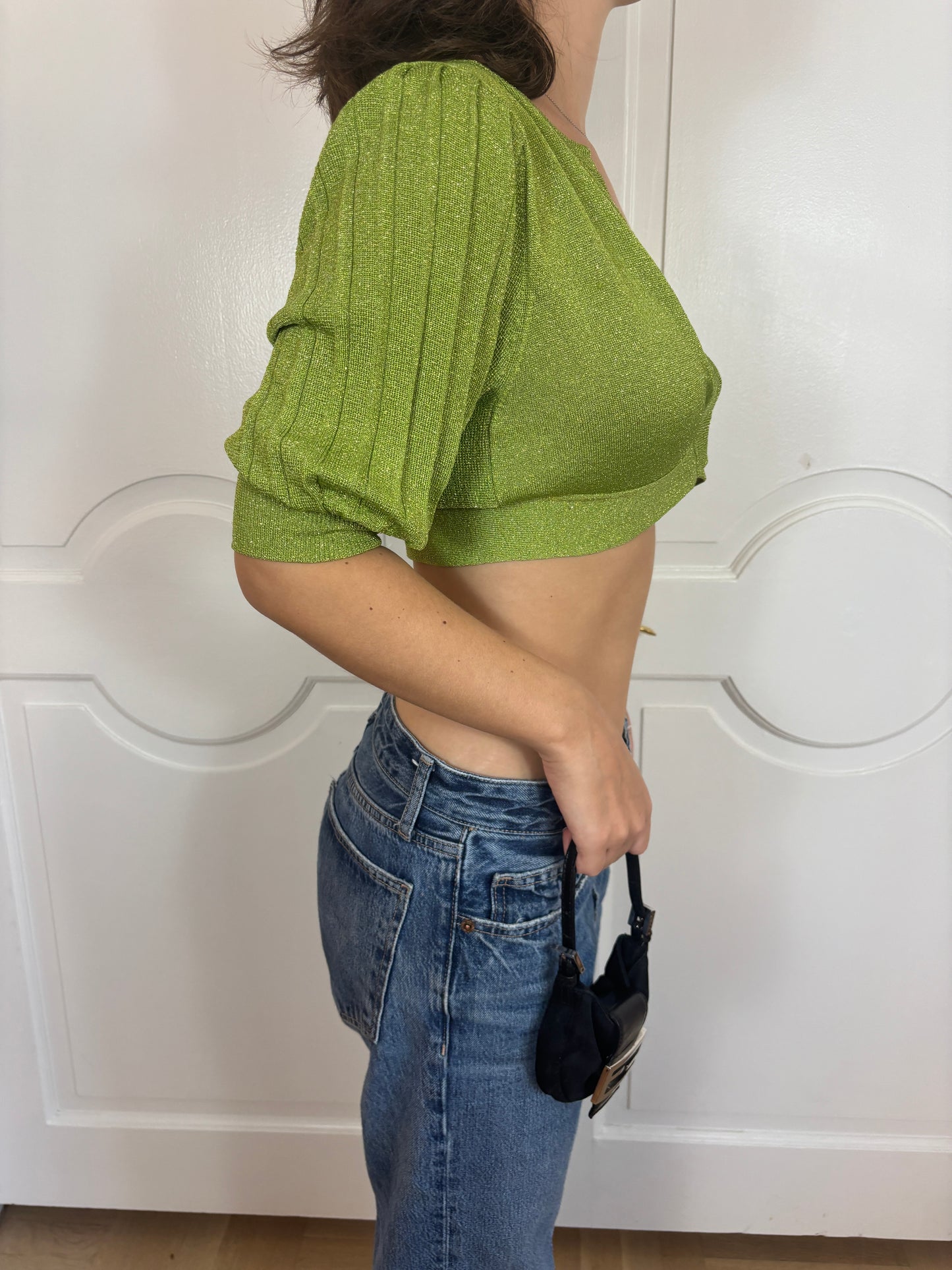 John Galliano Sparkly Green Cropped Cardigan