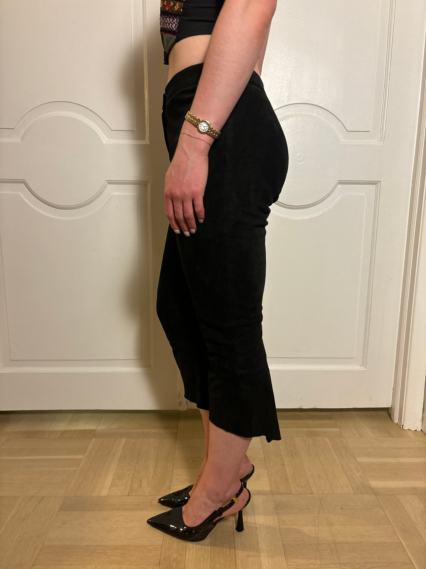 Roberto Cavalli Black Suede Capri pants