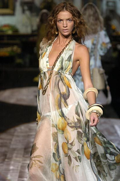 Roberto Cavalli 2005 Lemon Snake dress