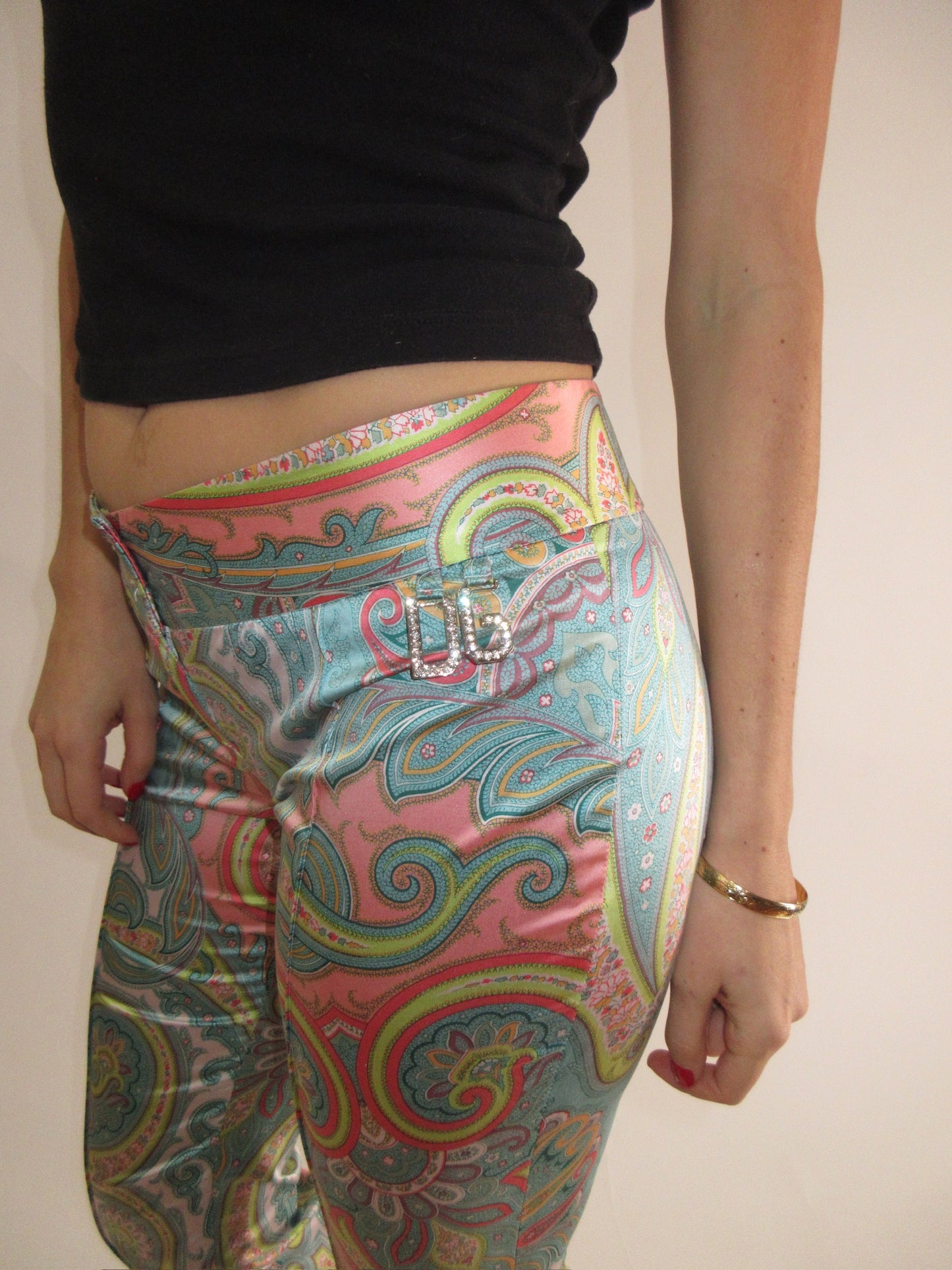 Dolce & Gabbana Paisley Print Silk Capris with D&G rhinestone detail
