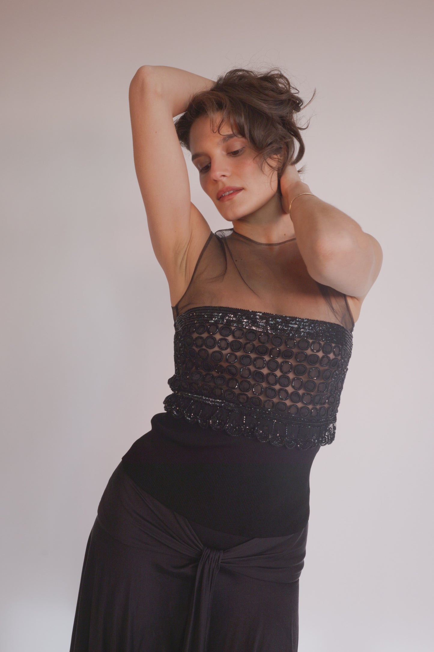 FW2001 Valentino beaded mesh top