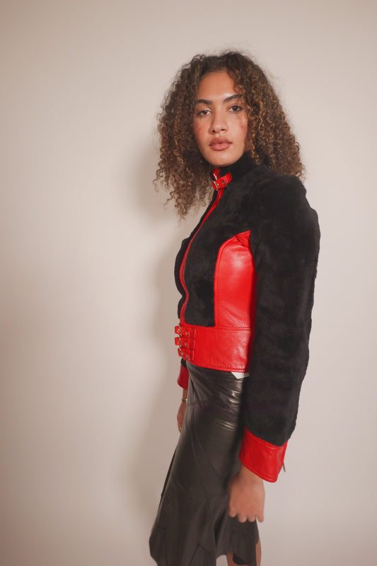 Vintage D&G red leather and fur jacket